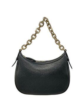 Gucci Handbag GG Emblem Small Black Chain Strap Leather